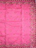Organza crush fancy sarees rose pink color allover floral motifs & embroidery border with running pallu and attached plain blouse