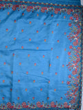 Organza crush fancy sarees sky blue color allover floral motifs & embroidery border with running pallu and attached plain blouse