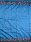 Organza crush fancy sarees sky blue color allover floral motifs & embroidery border with running pallu and attached plain blouse