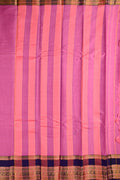 Narayanpet cotton saree pink color with contrast big zari border, short pallu and plain blouse.