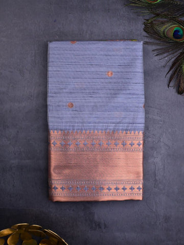 Banaras fancy saree light blue color allover zari motifs & paithani border with paithani pallu and attached blouse