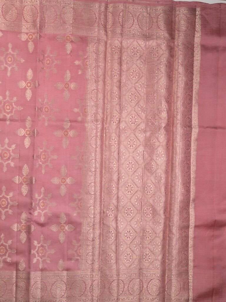 Raw mango pattu saree onion pink color allover zari weaves & zari border with rich pallu and attached plain blouse