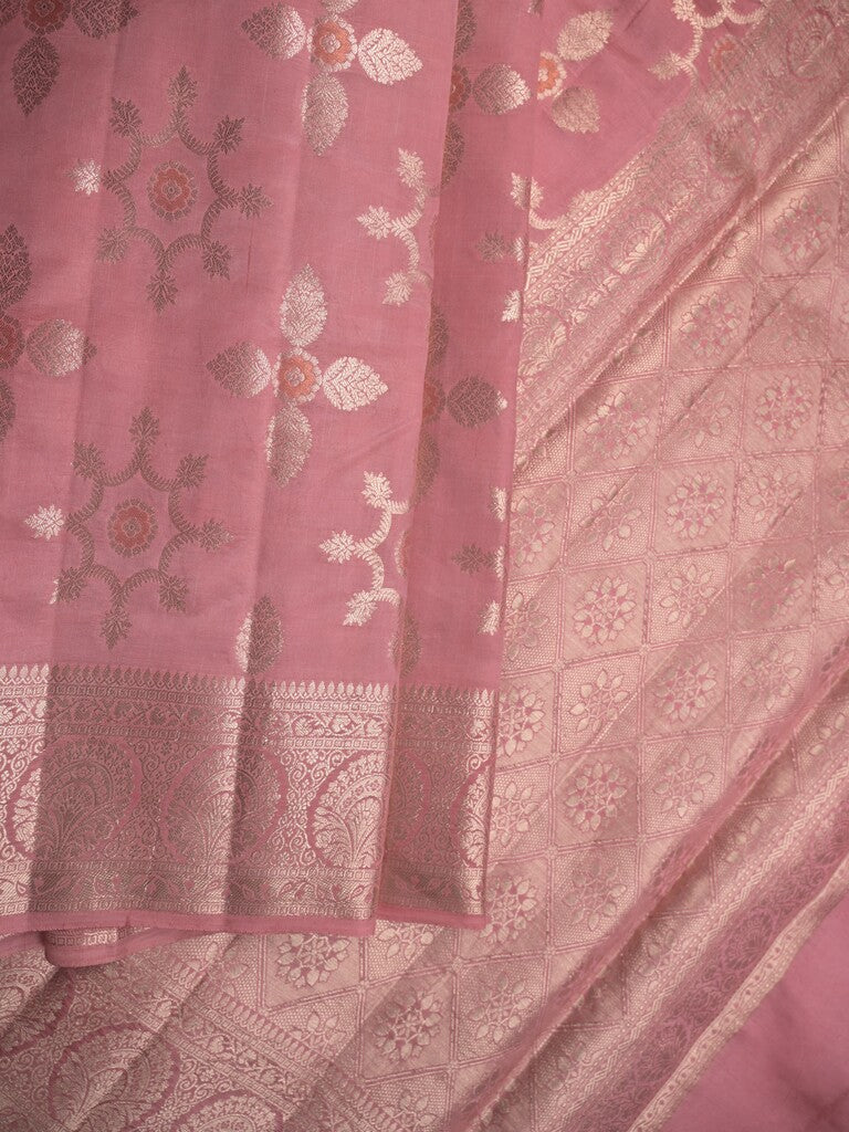 Raw mango pattu saree onion pink color allover zari weaves & zari border with rich pallu and attached plain blouse