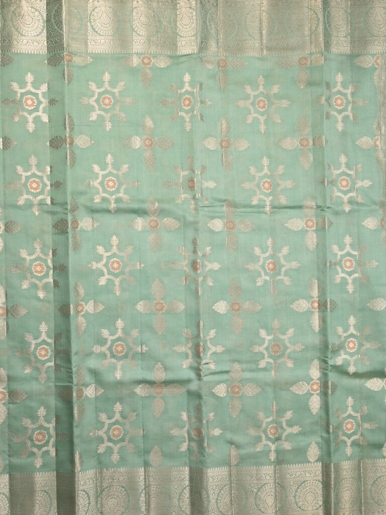 Raw mango pattu saree lux green color allover zari weaves & zari border with rich pallu and attached plain blouse