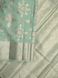 Raw mango pattu saree lux green color allover zari weaves & zari border with rich pallu and attached plain blouse