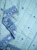 Khadi cotton saree light blue color allover motifs & weaving border with contrast pallu and attached blouse