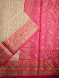 Chiniya silk fancy saree cream color allover zari weaves & zari border with rich pallu and contrast attached blouse