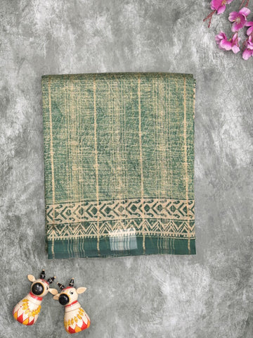 Maheshwari fancy saree olive green color allover prints & zari border with short pallu and attached plain blouse