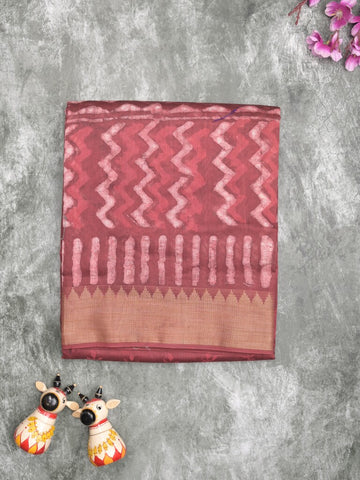 Maheshwari fancy saree maroon color allover prints & zari border with short pallu and attached printed blouse