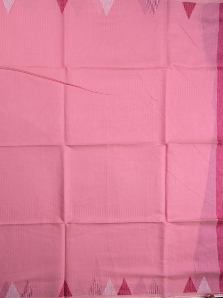 Chanderi fancy saree baby pink color allover plain & temple border with weaving pallu and plain blouse