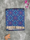 Munga pattu saree royal blue color allover weaves & small zari border with short pallu and attached plain blouse