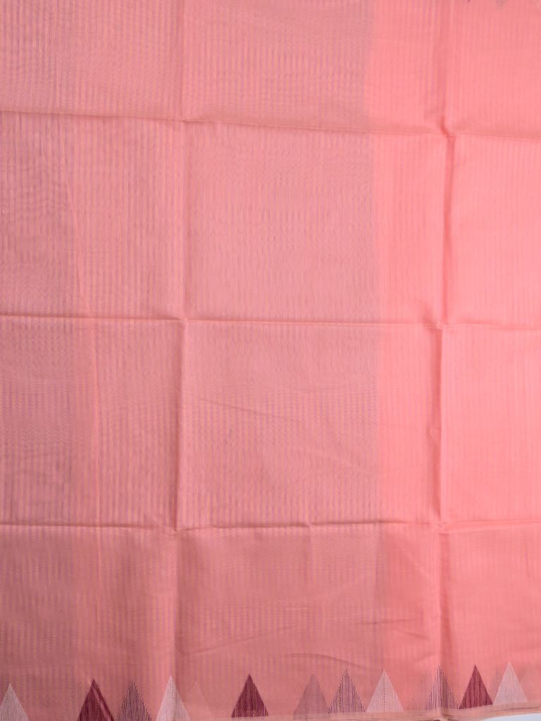 Chanderi fancy saree coral pink color allover plain & temple border with weaving pallu and plain blouse