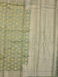 Maheshwari fancy saree olive green color allover zari motifs & zari border with brocade pallu and attached plain blouse