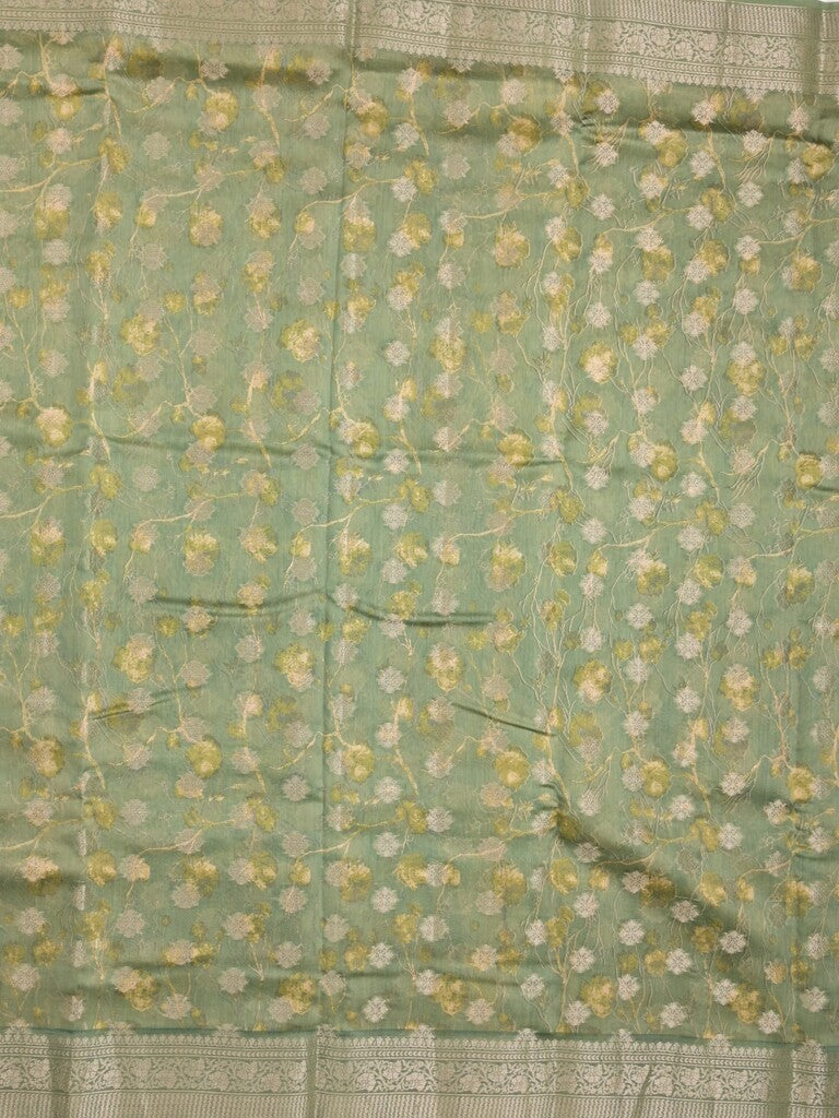 Maheshwari fancy saree olive green color allover zari motifs & zari border with brocade pallu and attached plain blouse