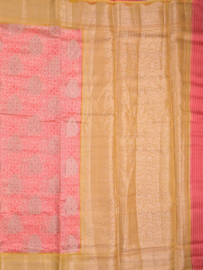 Maheshwari fancy saree baby pink color allover zari motifs & zari border with brocade pallu and attached plain blouse