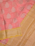 Maheshwari fancy saree baby pink color allover zari motifs & zari border with brocade pallu and attached plain blouse