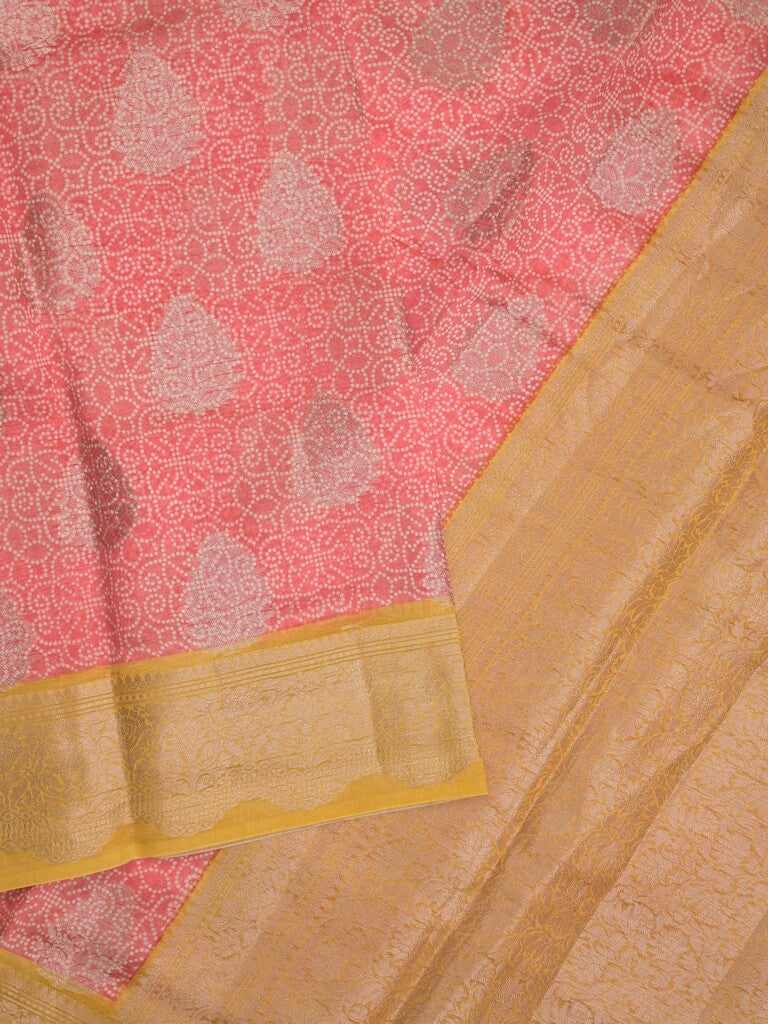 Maheshwari fancy saree baby pink color allover zari motifs & zari border with brocade pallu and attached plain blouse