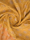Maheshwari fancy saree golden yellow color allover zari motifs & zari border with brocade pallu and attached plain blouse