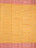 Maheshwari fancy saree golden yellow color allover zari motifs & zari border with brocade pallu and attached plain blouse