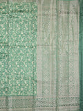 Maheshwari fancy saree lux green color allover zari motifs & zari border with brocade pallu and attached plain blouse