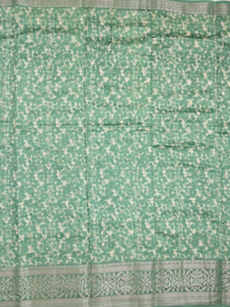 Maheshwari fancy saree lux green color allover zari motifs & zari border with brocade pallu and attached plain blouse