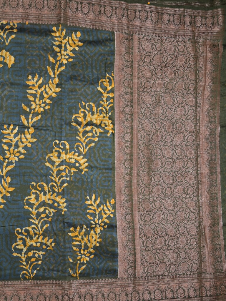 Maheshwari fancy saree navy blue color allover prints & zari border with rich pallu and attached printed blouse