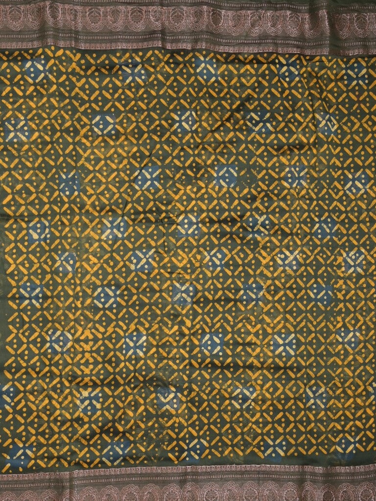 Maheshwari fancy saree navy blue color allover prints & zari border with rich pallu and attached printed blouse