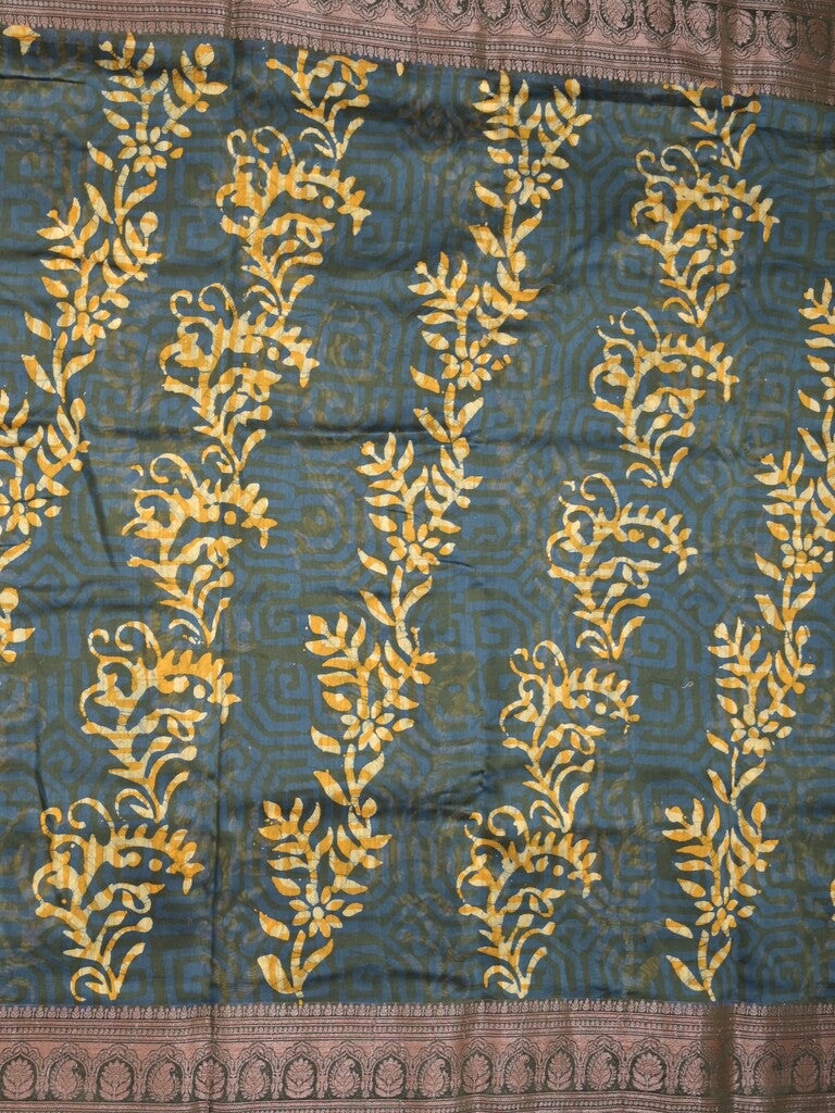 Maheshwari fancy saree navy blue color allover prints & zari border with rich pallu and attached printed blouse