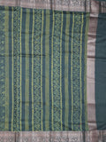 Maheshwari fancy saree dark green color allover prints & zari border with rich pallu and attached printed blouse