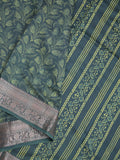 Maheshwari fancy saree dark green color allover prints & zari border with rich pallu and attached printed blouse