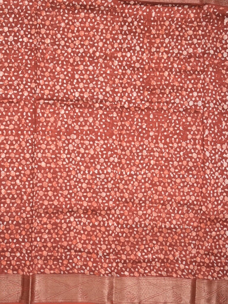 Maheshwari fancy saree brick red color allover prints & zari border with rich pallu and attached printed blouse