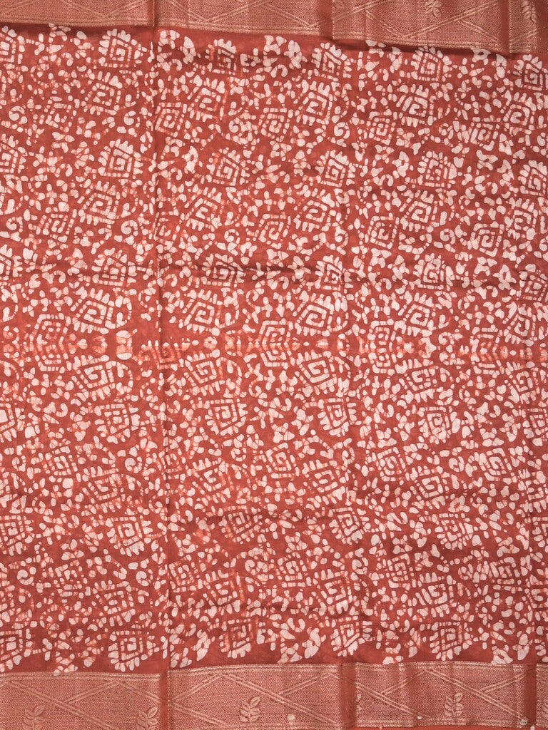 Maheshwari fancy saree brick red color allover prints & zari border with rich pallu and attached printed blouse