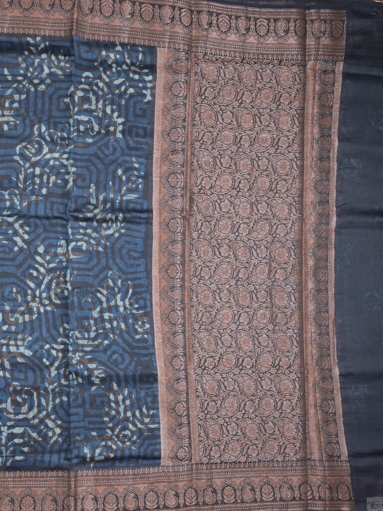 Maheshwari fancy saree navy blue color allover prints & zari border with rich pallu and attached printed blouse