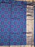 Munga pattu saree royal blue color allover weaves & small zari border with short pallu and attached plain blouse