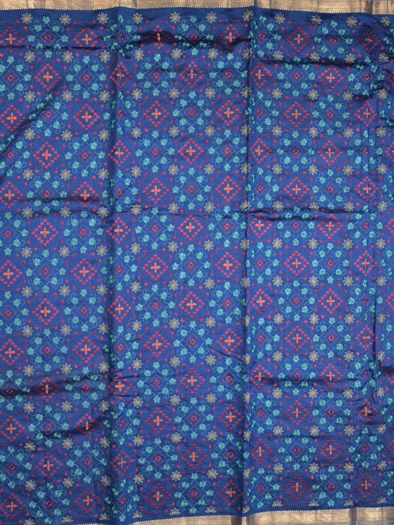 Munga pattu saree royal blue color allover weaves & small zari border with short pallu and attached plain blouse