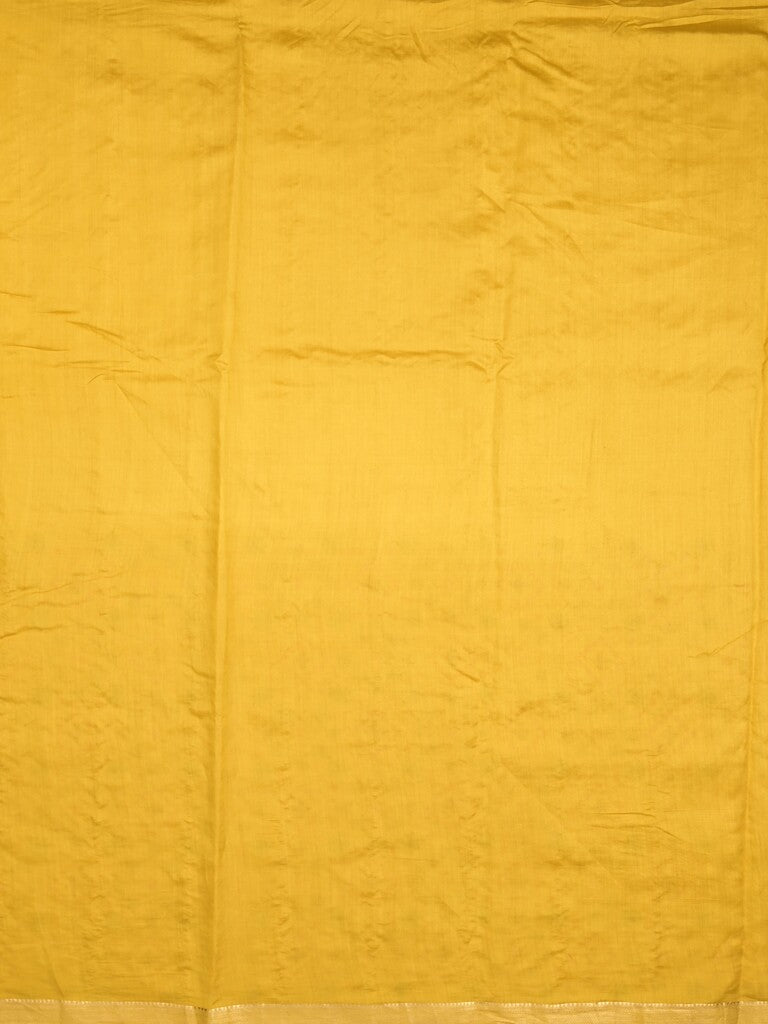 Munga pattu saree golden yellow color allover weaves & small zari border with short pallu and attached plain blouse