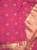 Munga pattu saree pink color allover weaves & small zari border with short pallu and attached plain blouse