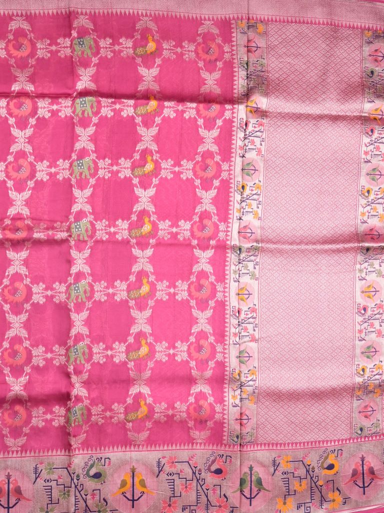 Georgette fancy saree rose pink color allover zari weaves & zari border with brocade pallu and brocade blouse