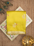 Raw mango pattu saree lemon yellow color allover zari weaves & small zari border with short pallu and contrast blouse