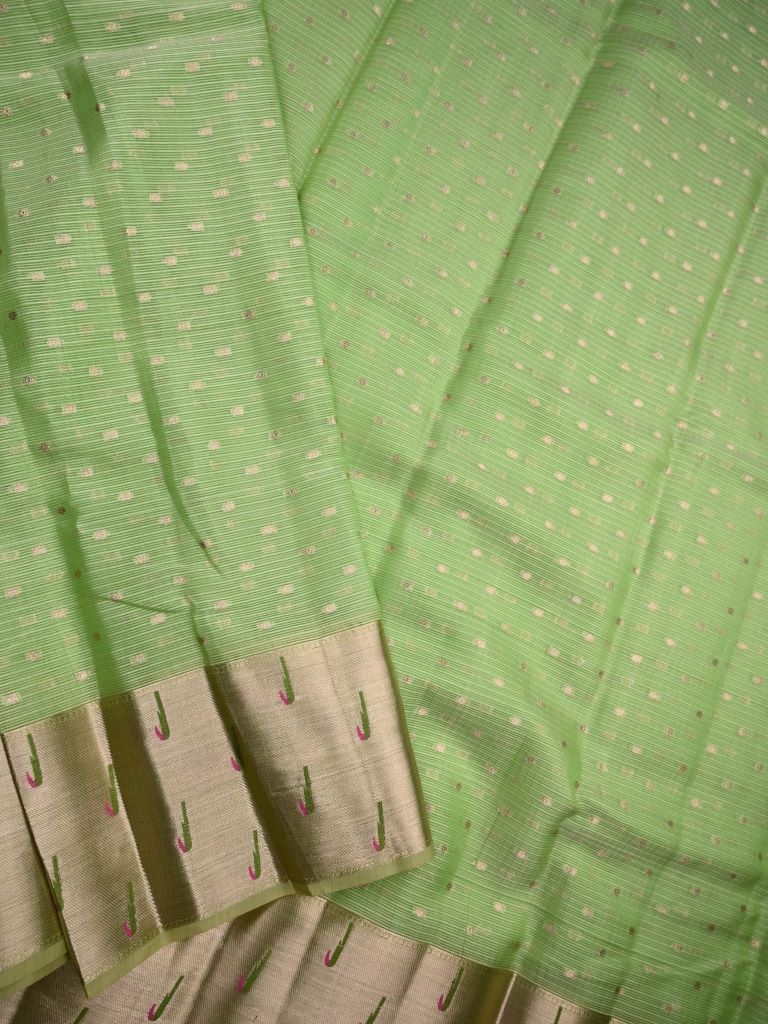 Kota fancy saree light green color allover zari motifs & paithani border with zari pallu and paithani blouse