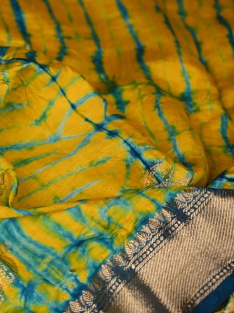 Munga silk dupatta lemon yellow color with allover shibori prints and zari border