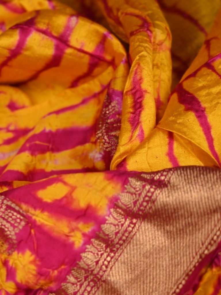 Munga silk dupatta golden yellow color with allover shibori prints and zari border