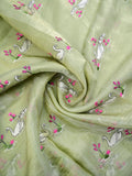 Soft organza fancy saree light pista green color allover embroidery & embroidery border with running pallu and self blouse