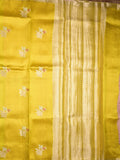 Raw mango pattu saree lemon yellow color allover zari weaves & small zari border with short pallu and contrast blouse