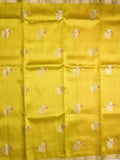 Raw mango pattu saree lemon yellow color allover zari weaves & small zari border with short pallu and contrast blouse