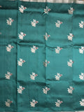 Raw mango pattu saree leaf green color allover zari weaves & small zari border with short pallu and contrast blouse