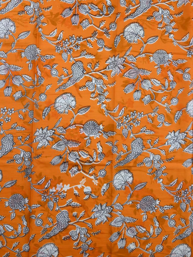 Cotton printed saree white color allover prints & printed border with printed pallu and contrast printed blouse