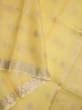 Pure silk kota fancy saree light yellow color allover zari motifs & zari border with short zari pallu and attached plain blouse