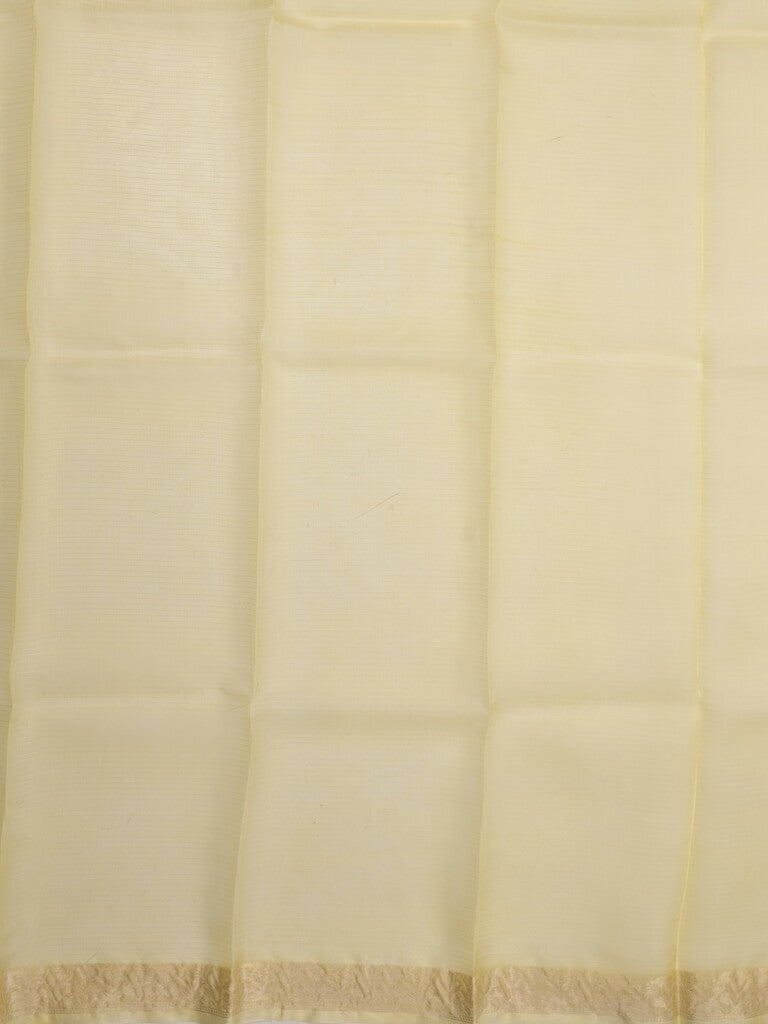 Pure silk kota fancy saree light yellow color allover zari motifs & zari border with short zari pallu and attached plain blouse