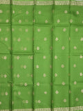 Pure silk kota fancy saree parrot green color allover zari motifs & zari border with short zari pallu and attached plain blouse